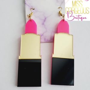 BRAND NEW Hot pink lipstick earrings